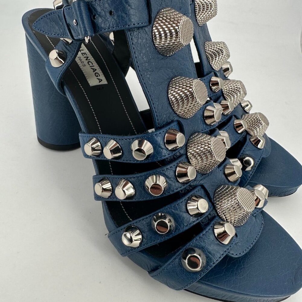 Balenciaga Blue Leather Arena Studded Gladiator 6.5 Size Heel Sandals - Picture 2 of 4